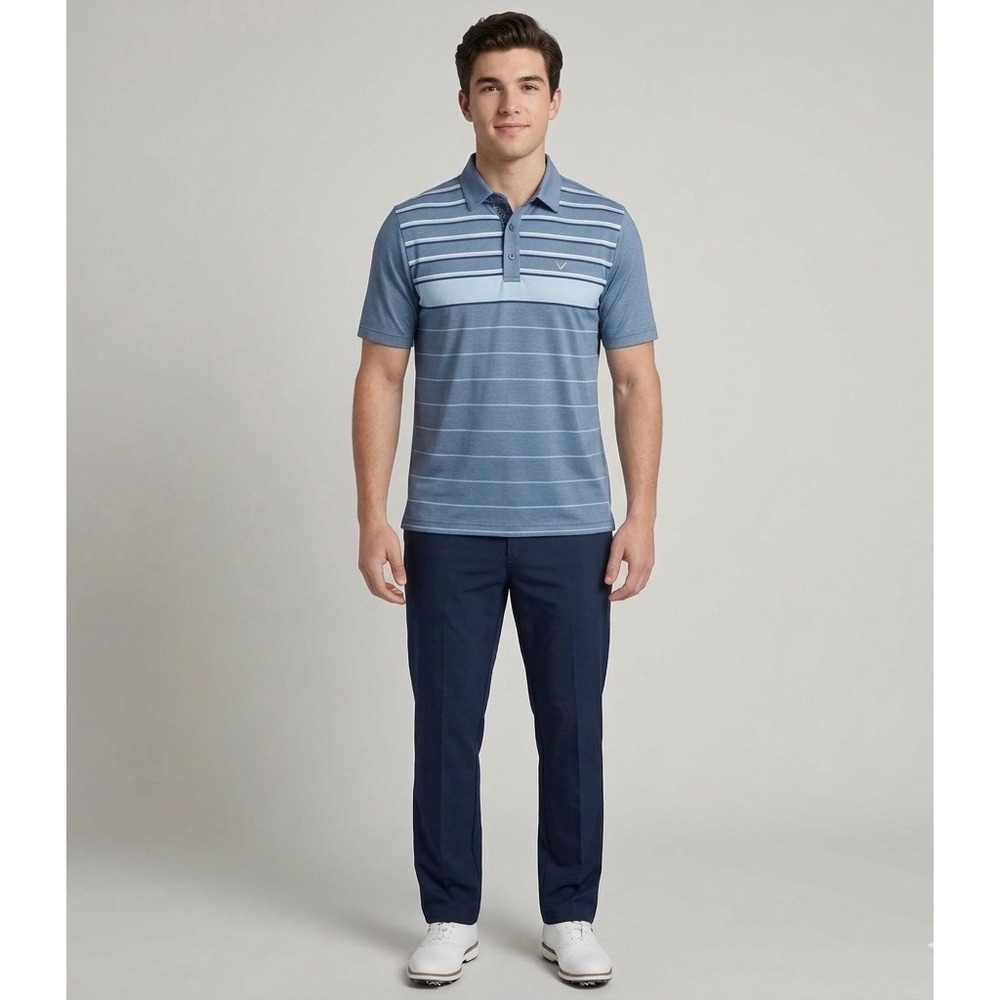 Callaway‎ Opti-Dri Golf Polo Shirt Mens Medium Blue Striped Performance Tech S/S